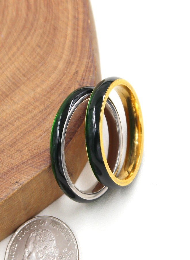 Tobestu 6mm Stainess Steel Green Enamel Imitation Chalcedony Couple Anniversary Birthday Rings YA4405 Silver Size7 - Image 5